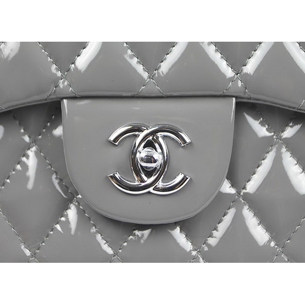 Chanel Flap Bag Quilted Gray Patent with Silver Chain 1116