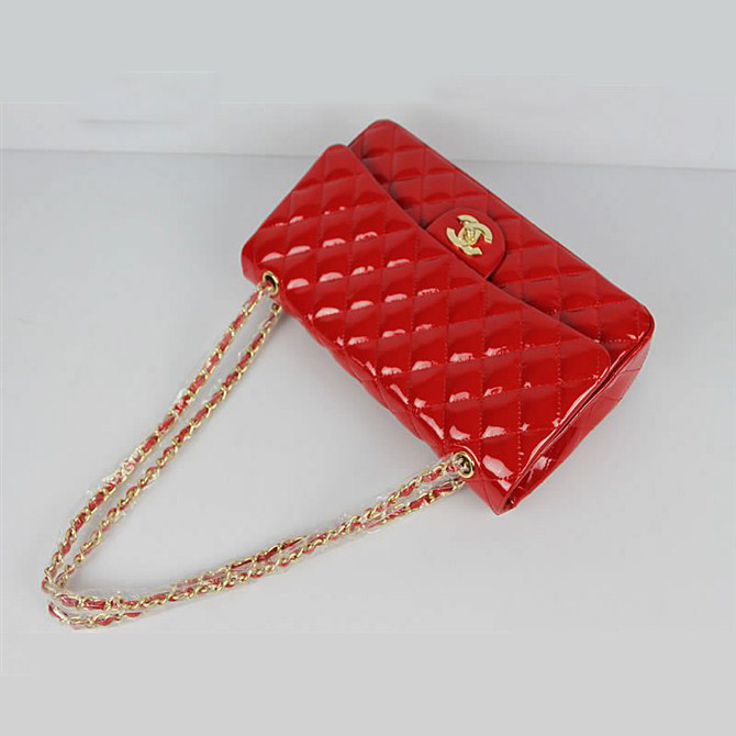 Chanel Patent Cow Leather handbags 1113 Red Gold