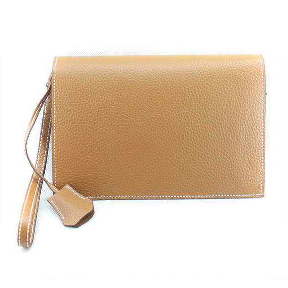 Hermes Jet Pochette Clutch Bag Clemence Leather Camel