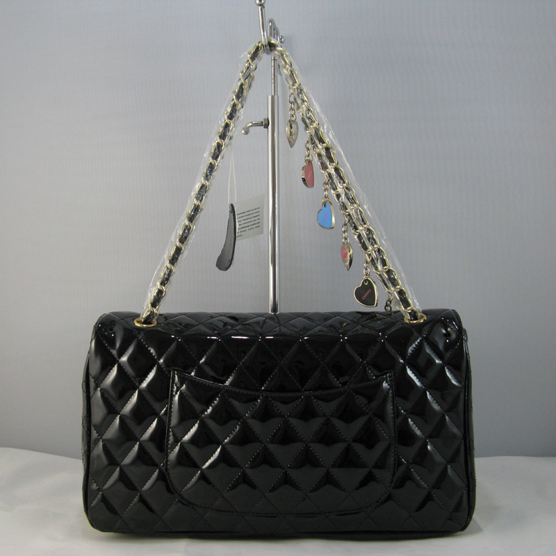 Chanel Black Patent leather Flap Bag with Gold chain