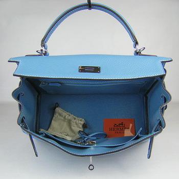 Hermes Kelly Handbags 32CM Light Blue(silver)