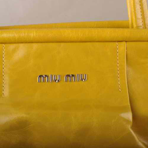 Miu Miu Tote Handbags Oil Wax Leather 8001 Yellow