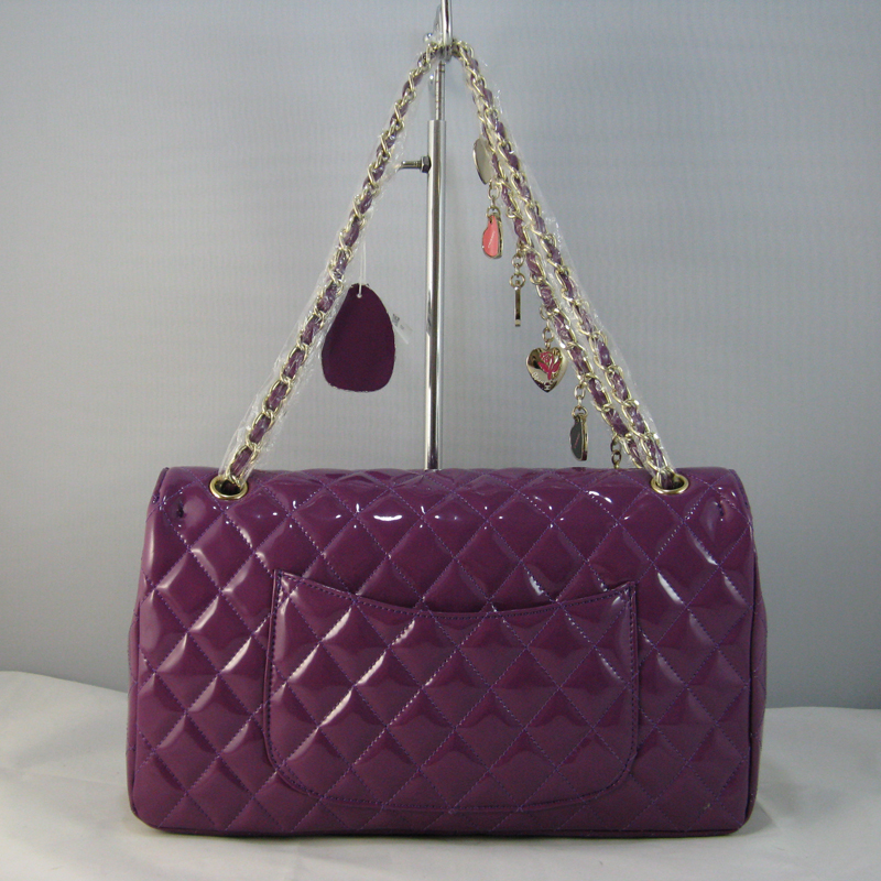 Chanel Purple Patent leather Flap Bag with Gold chain