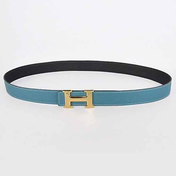 Hermes belt leather in Black/Medium Blue with H Gold Buckle