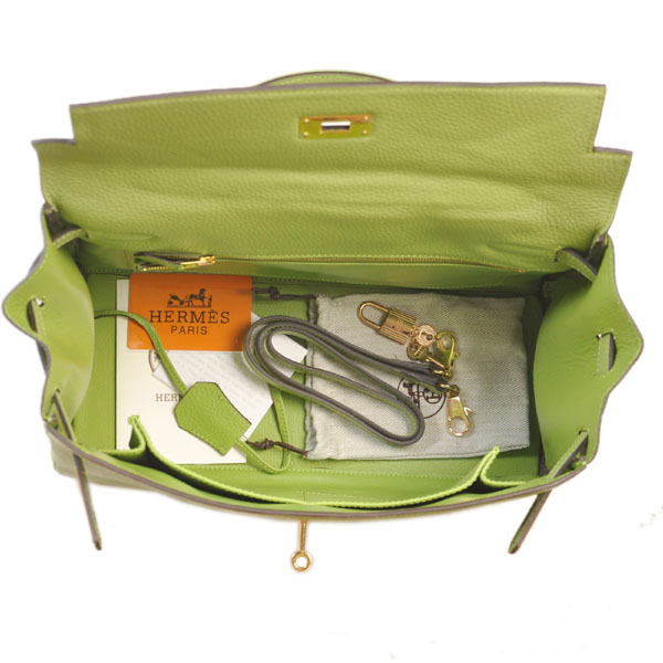 Hermes kelly 35CM clemence leather in Light green with Gold hardware