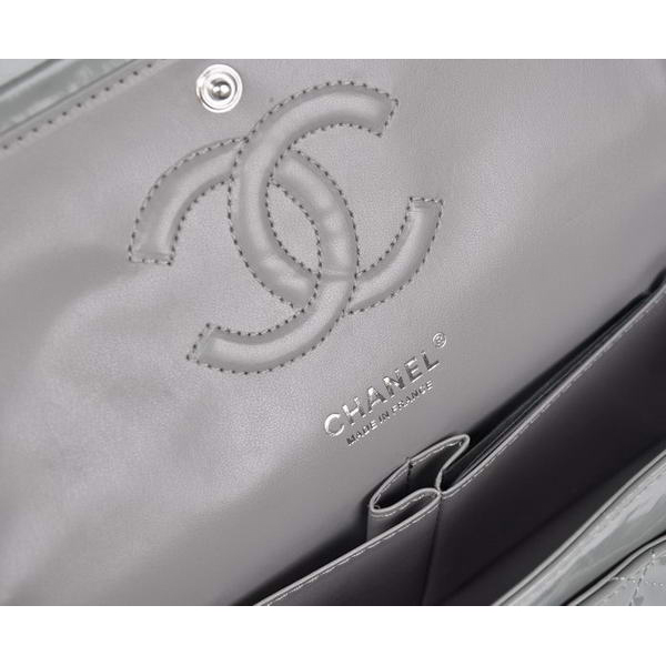 Chanel Grey Patent Leather Flap Bag Silver Hardware