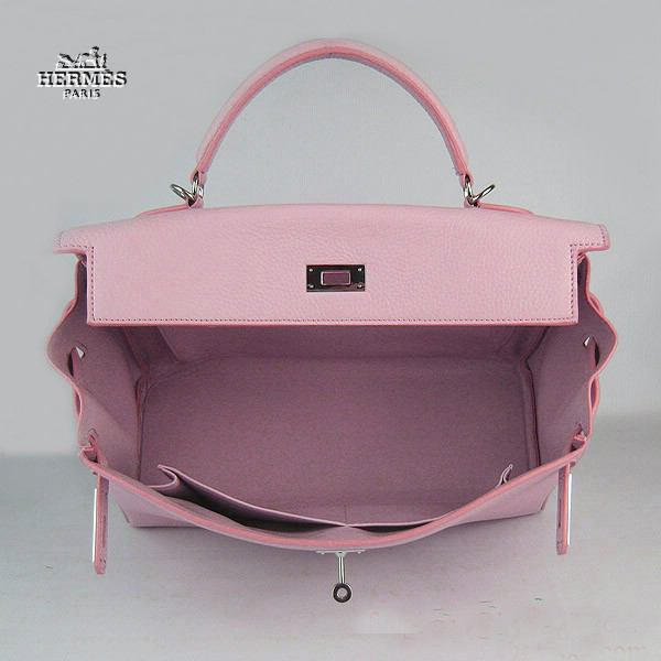 Hermes Kelly 35cm Togo Leather Bag Pink 6308 Silver Hardware