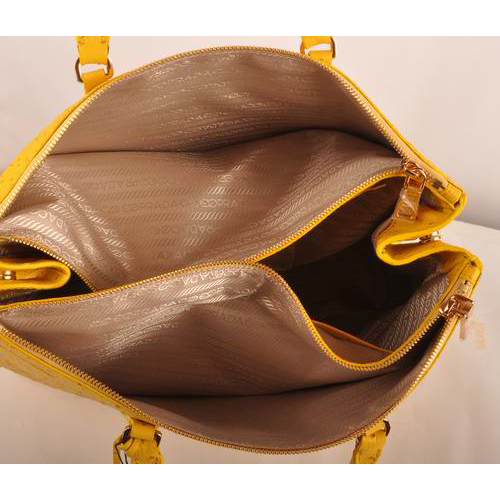 Prada Maxi Ostrich Leather Tote Bag Yellow