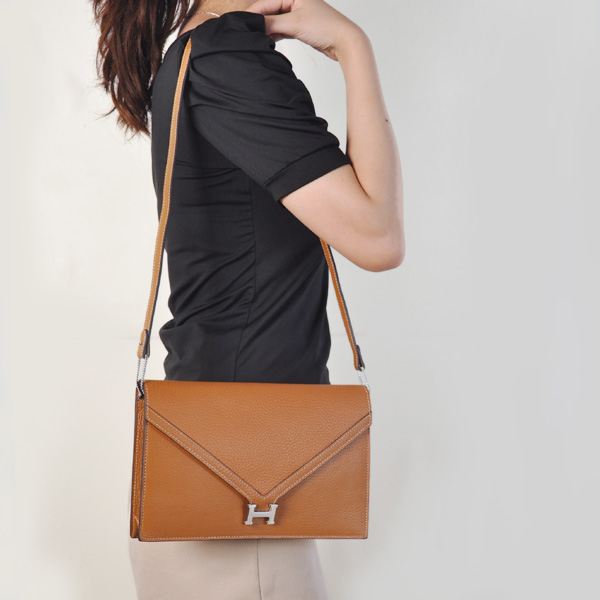 Hermes Liddy Bag clemence leather in Camel with Silver hardware