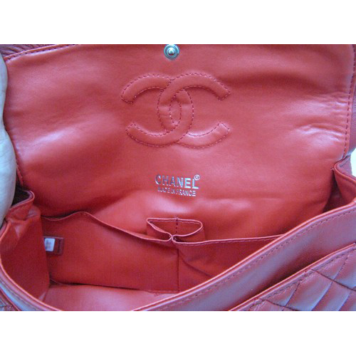 Chanel lambskin leather Red Flap bag with Silver chain