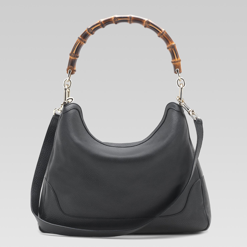 diana bamboo handle black leather shoulder bag