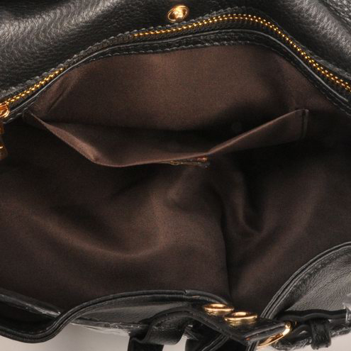 Miu Miu Flap Tote Bags Black Leather with Horsehair 90320