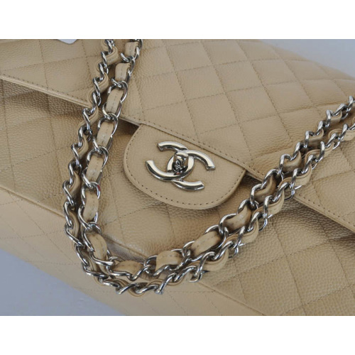 Classic Chanel Maxi Double Flaps Bag A36098 Apricot Original Caviar Leather Silver