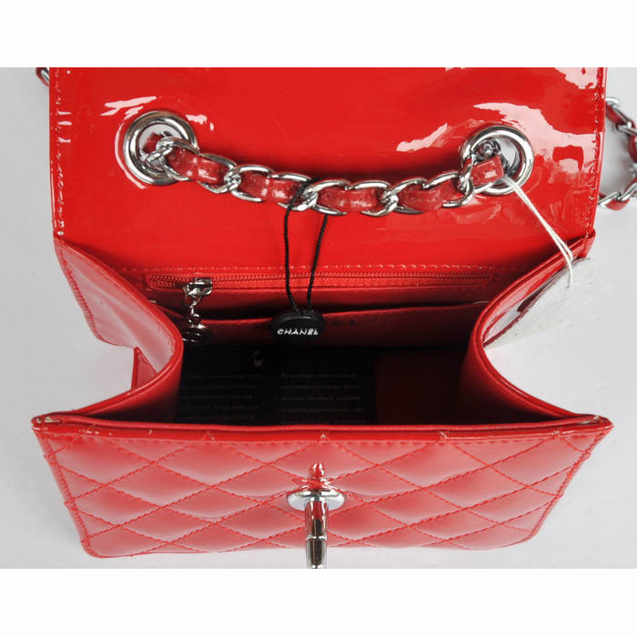 Chanel Classic Micro Flap Bag 1118 Red Patent leather Silver Hardware