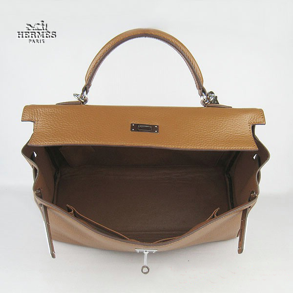 Hermes Kelly 35cm Togo Leather Bag Light Coffee 6308 Silver Hardware