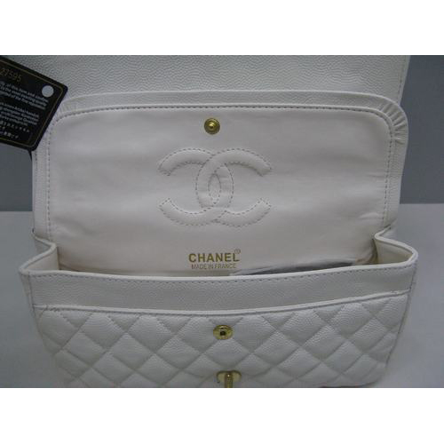 Chanel Caviar leather White Flap bag with Gold chain