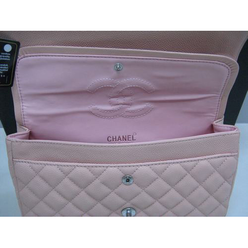 Chanel Caviar leather Pink Flap bag with Silver chain