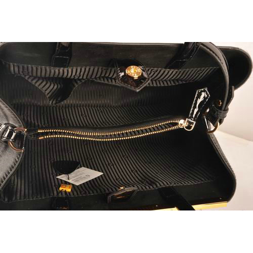 Fendi 2Jours Patent Leather Horsehair Tote Bag F2552M Black
