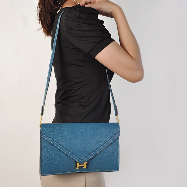 Hermes Liddy Bag clemence leather in Medium Blue with Gold hardware