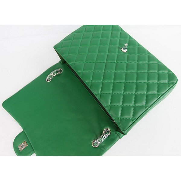 Chanel Flap Bag Quilted Green Lambskin with Silver Chain 1116