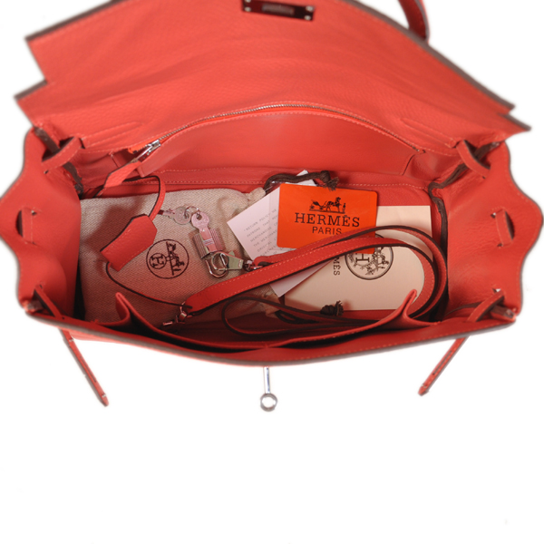 Hermes Kelly 32CM clemence leather in Watermelon Red with Silver hardware