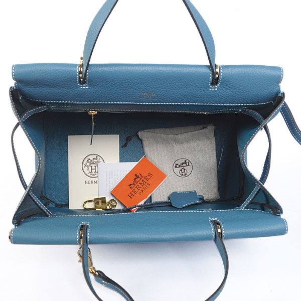 Hermes Spring Summer 2013 Shopping Bag H1046 in Medium Blue with Gold hardware