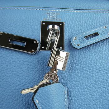 Hermes Kelly Handbags 32CM Light Blue(silver)