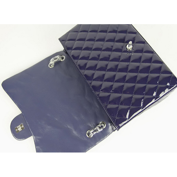 Chanel Flap Bag Quilted Navy-Blue Patent with Silver Chain 1116