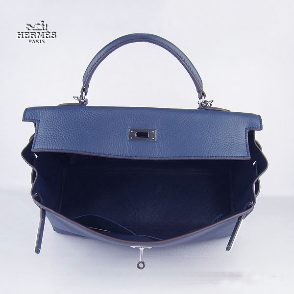 Hermes Kelly 35cm Togo Leather Bag Dark Blue 6308 Silver Hardware