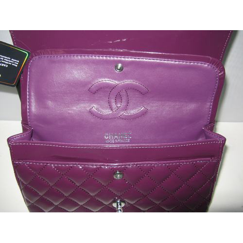 Chanel Patent leather Purple Flap bag with Silver chain