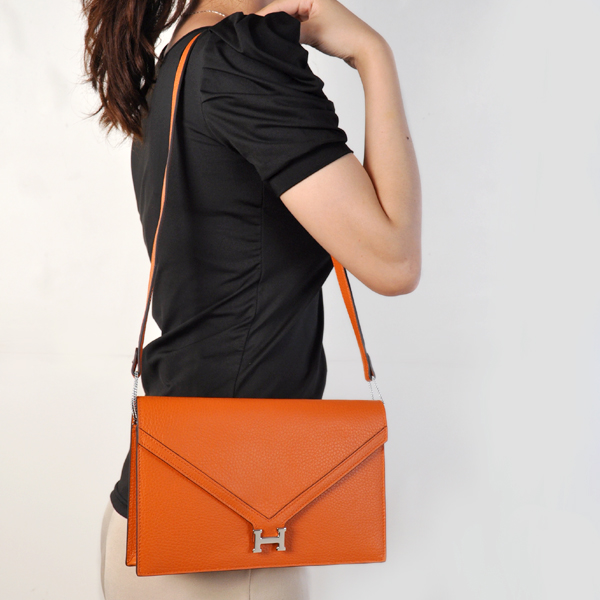 Hermes Liddy Bag clemence leather in Orange with Silver hardware