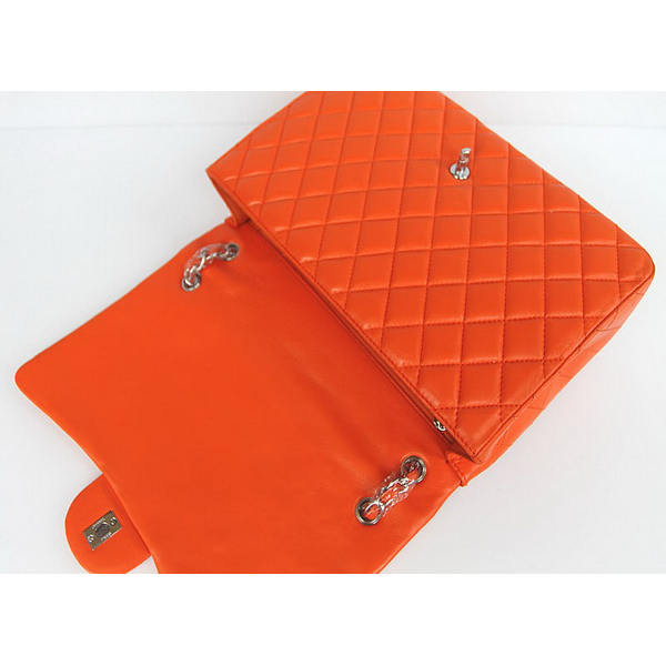 Chanel Flap Bag Quilted Orange Lambskin with Silver Chain 1116