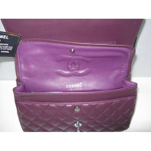 Chanel Caviar leather Purple Flap bag with Silver chain