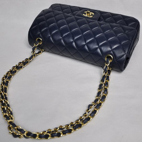 Chanel 1112 Classic Navy Blue Leather with Golden Hardware Flap Bag