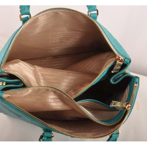 Prada Maxi Ostrich Leather Tote Bag Aquamarine