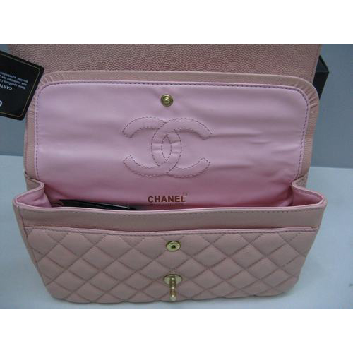 Chanel Caviar leather Pink Flap bag with Gold chain