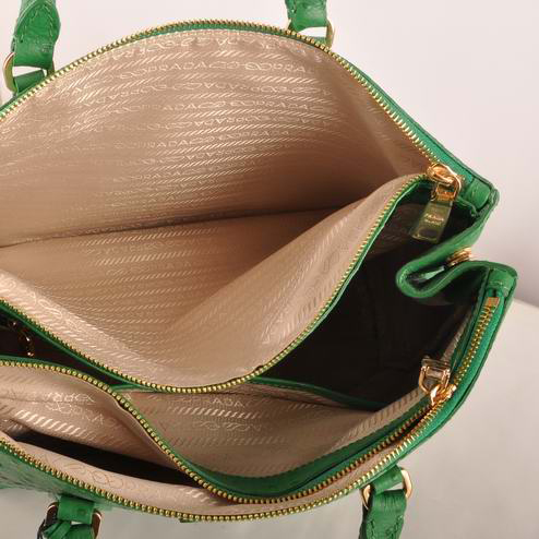 Prada Medium Ostrich Leather Tote Bag Green