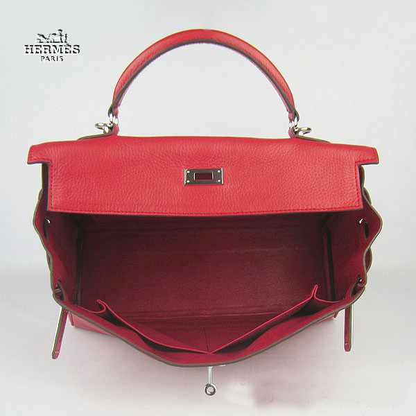 Hermes Kelly 35cm Togo Leather Bag Red 6308 Silver Hardware