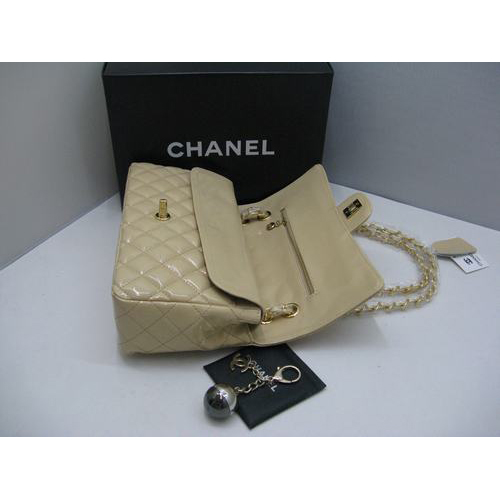 Chanel Patent leather Apricot Flap bag with Gold chain