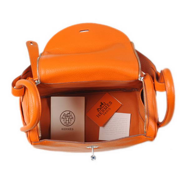 Hermes Lindy 30CM Havanne Handbags 1057 Orange Leather Silver Hardware