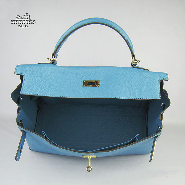 Hermes Kelly 35cm Togo Leather Bag Light Blue 6308 Gold Hardware