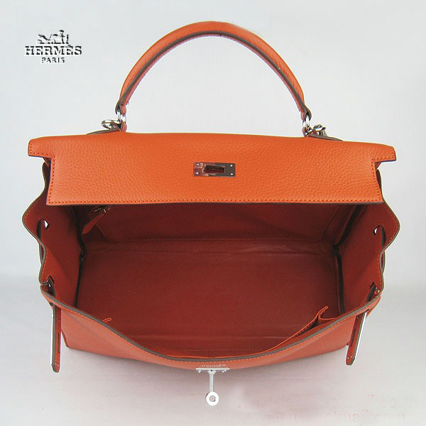 Hermes Kelly 35cm Togo Leather Bag Orange 6308 Silver Hardware