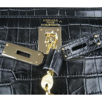 Hermes 32CM Black Crocodile Stripe(gold)