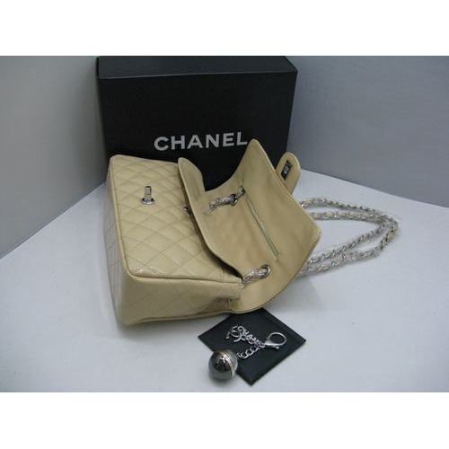 Chanel Patent leather Apricot Flap bag with Silver chain