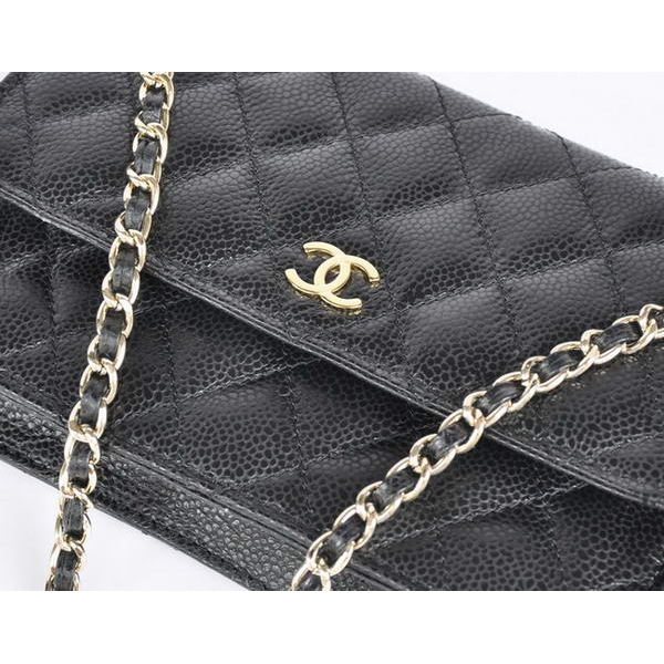 Chanel A33814 Black Grain Leather Flap Bag Gold