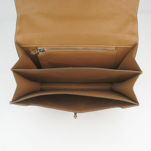 Hermes Stirrup Shoulder Bag Camel Calfskin Silver