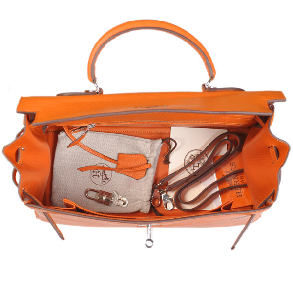 Hermes kelly 35CM clemence leather in Orange with Silver hardware