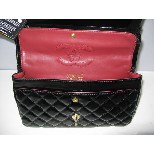 Chanel Patent leather Black Flap bag with Gold chain