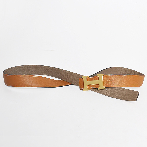 Hermes belt leather in Camel/Dark Grey Blue with H gold Buckle