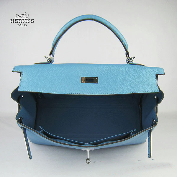 Hermes Kelly 35cm Togo Leather Bag Light Blue 6308 Silver Hardware